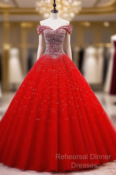 Red Sparkle Tulle Sweetheart Party Dress, Shiny Sweet 16 Dresses